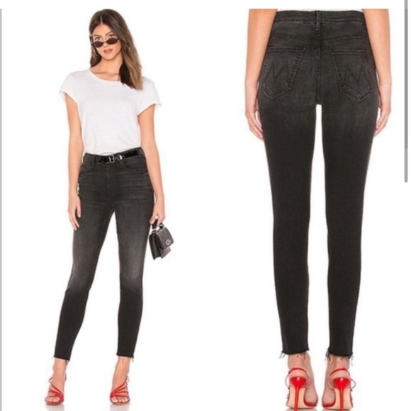 MOTHER HIGH WAISTED LOOKER ANKLE FRAY IN NIGHT HAWK FADED ACID WASHED LOOK - Picture 2 of 16